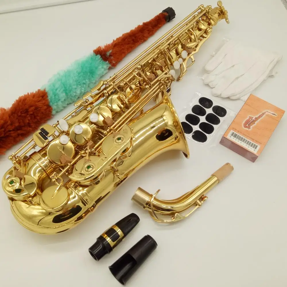 Бесплатная доставка, новый музыкальный альт-саксофон для клуба, Профессиональный альт-саксофон золотого цвета с чехлом, мундштук для шеи