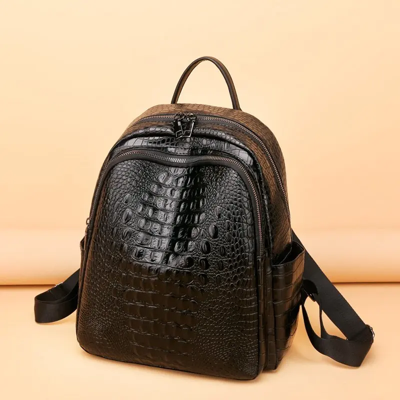 

Backpack Women 2021 Soft Leather Backpack Brand Luxury Designer Large Capacity Casual Travel Bag Crocodile Pattern School Bags