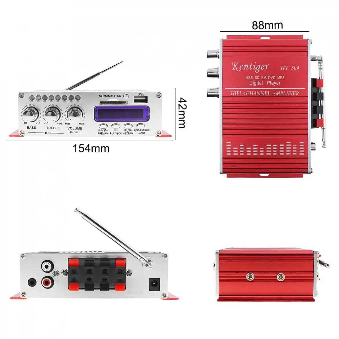 HY 504 4CH Hi Fi автомобильный аудио усилитель высокой мощности FM стерео радио плеер