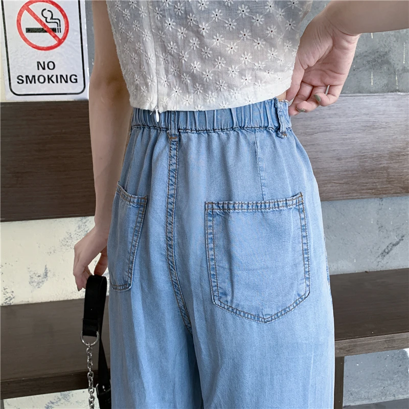

Large Size Fat Girl Lyocell Jeans Women's Spring and Autumn Loose Slimming and Straight High Waist Drooping Wide Leg Ice Silk