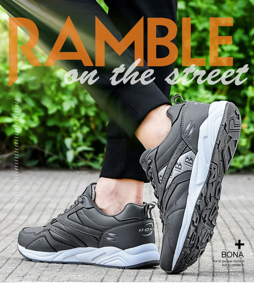 BONA New Designers Cow Split Running Shoes Men Outdoor Sneakers Shoes High Quality Breathable Shoes Jogging Tennis Shoes