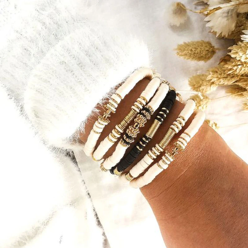 Браслет женский из полимерной глины с бусинами | Украшения и аксессуары