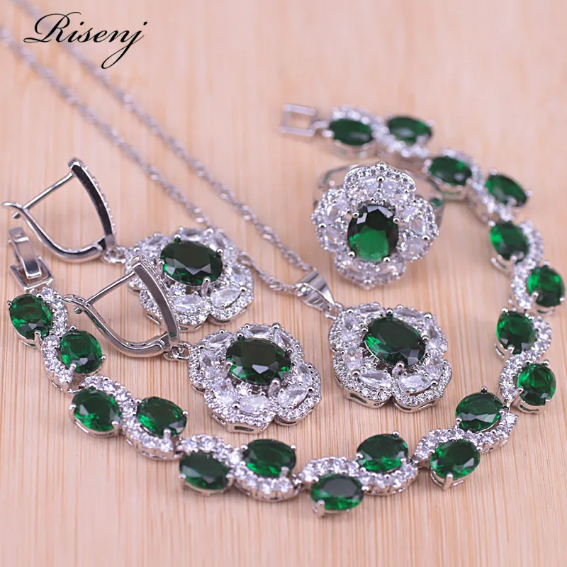 Русский горячая Распродажа стильные серебряные цвета зеленый камень белый