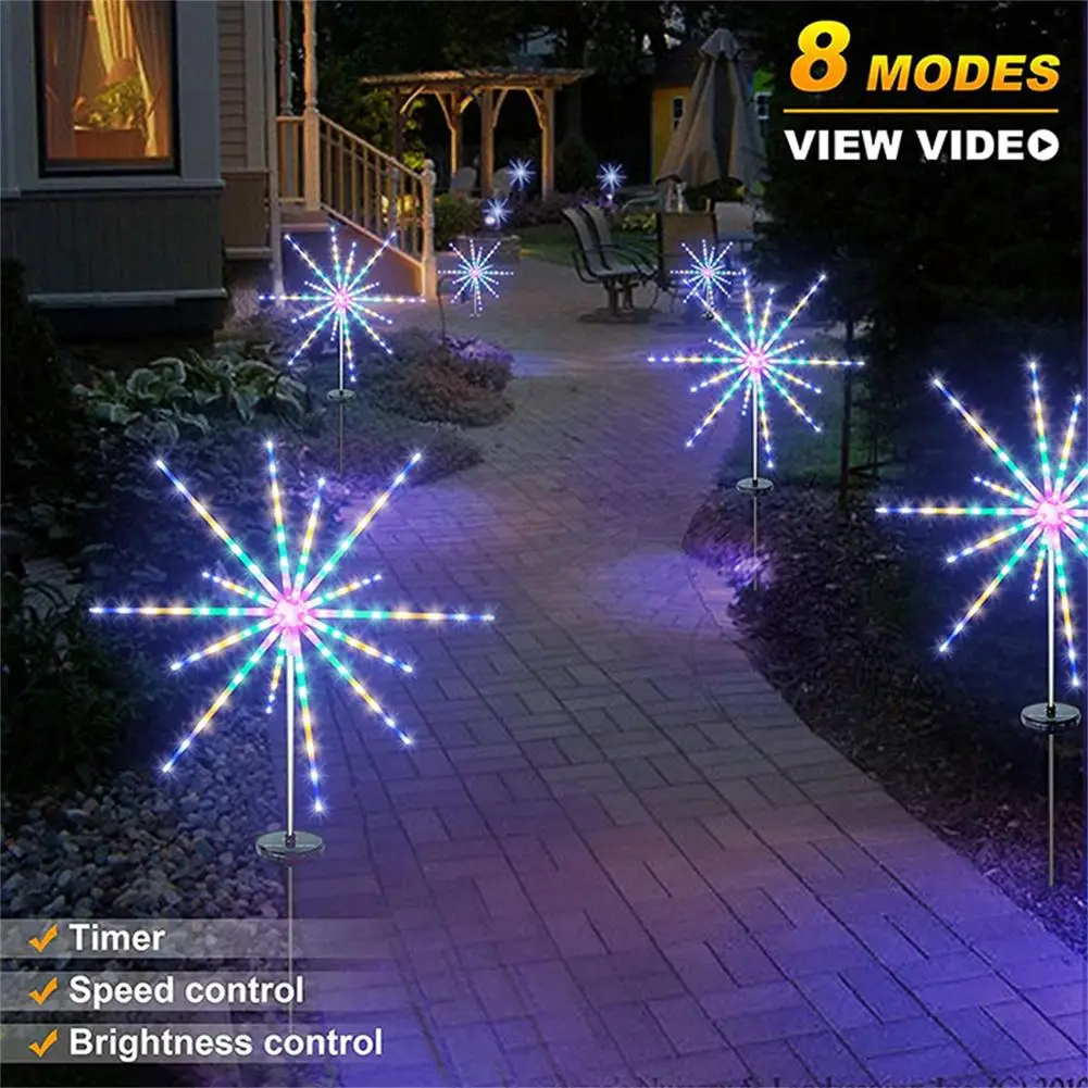 Luces solares de camino al aire libre, luces de fuego a prueba de agua, l&aacute;mpara de trabajo de jard&iacute;n, IP65, 8, iluminaci&oacute;n de Control remoto-0
