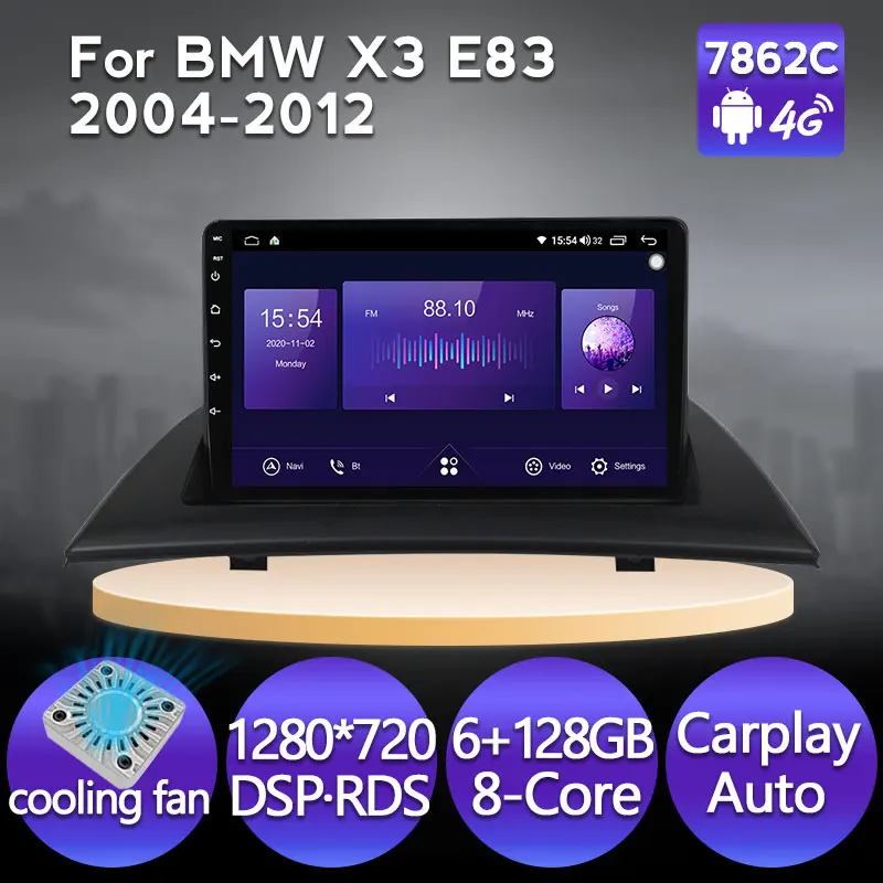 Günstig NaviFly Lüfter 6GB + 128GB Android 11 Auto Navigation GPS Radio Player Für BMW X3 E83 2004-2010 DSP RDS Carplay 4G LTE WIFI