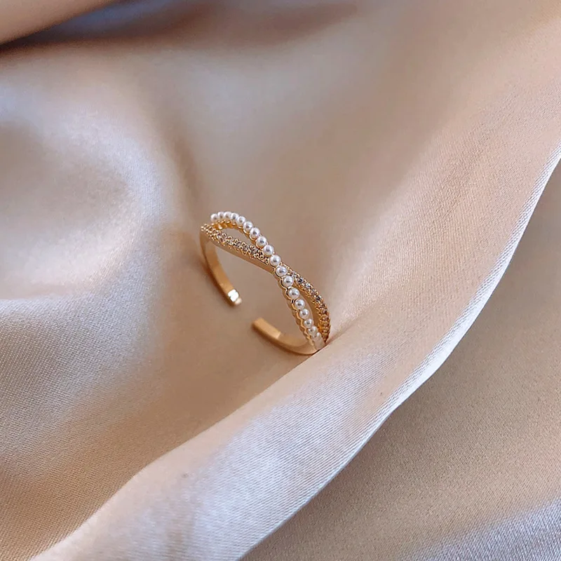 

Korean New Temperament Women's Ring Cross Pearl Fashion Fine Adjustable Opening Ring Best Birthday Gift for Girlfriend