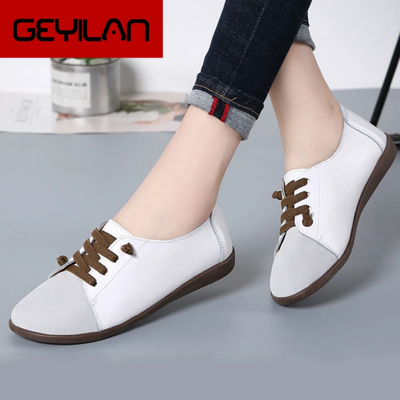 Туфли женские кожаные без шнуровки повседневные лоферы плоская подошва Низкий