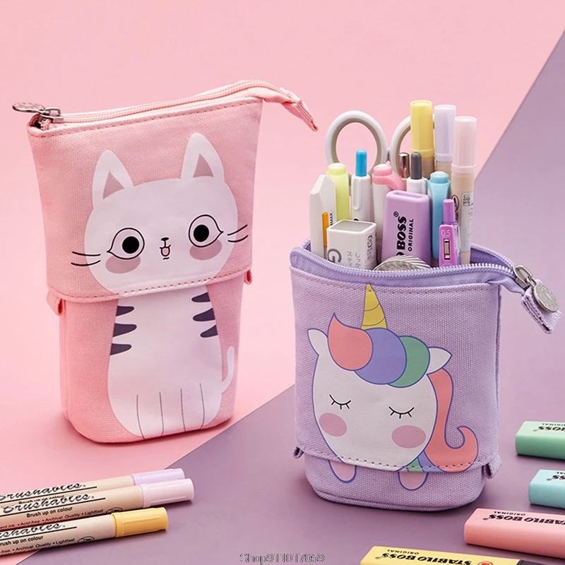 

Creative Retractable pencil case school stationery Storage bag Kawaii Solid color Pen case cute pen holder gifts for kid pen bag