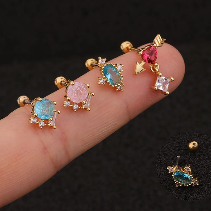 1 шт. корейский Цвет Круглый Циркон слуховая косточка гвозди для женщин в форме