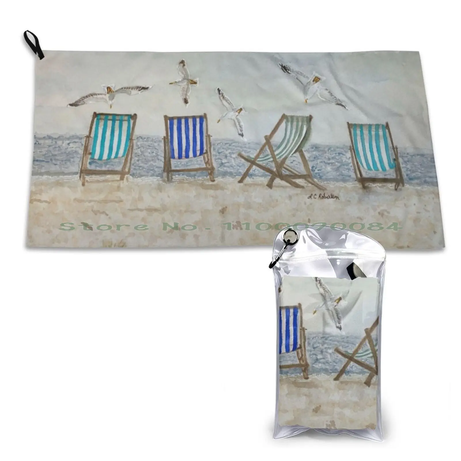Gym Sports Bath Portable Beach Chairs Seagulls Sand Water Seaside Coastal Lcrobertsonart