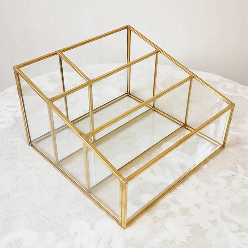 

Makeup Organizer Glass Brush Holder Cosmetic Storage Vanity Decoration Jewelry Box Make Up Brushes Case