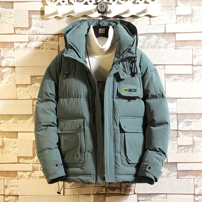 

2021 New men's winter work clothes hooded cotton padded jacket boys' trend thickened down
