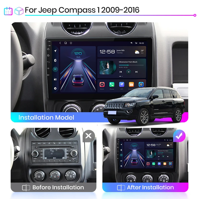 Junsun V1 Pro 8G+128G For JEEP Compass Patriot 2010 - 2016 Car Radio video players CarPlay Android Auto No 2 din 2din DVD | Автомобили и