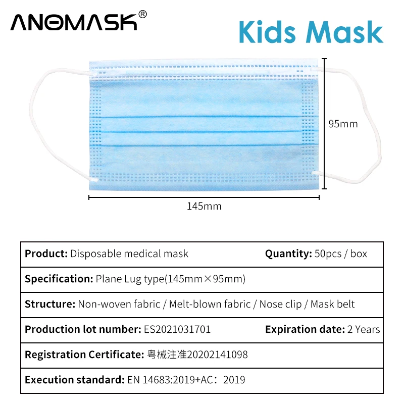 

400pcs/8box Medical Children Face mask 3 Layer Disposable Facemask Kids Child Boys Girls Face Masks 3 Ply Sterile Melt-blown