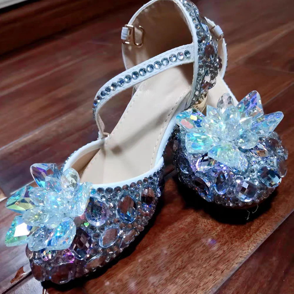 

Handmade Pink Bling Rhinestone Crystal Girls Sequin Kids Shoes Princess Single Casual High Heel Children's Party Wedding Shoes