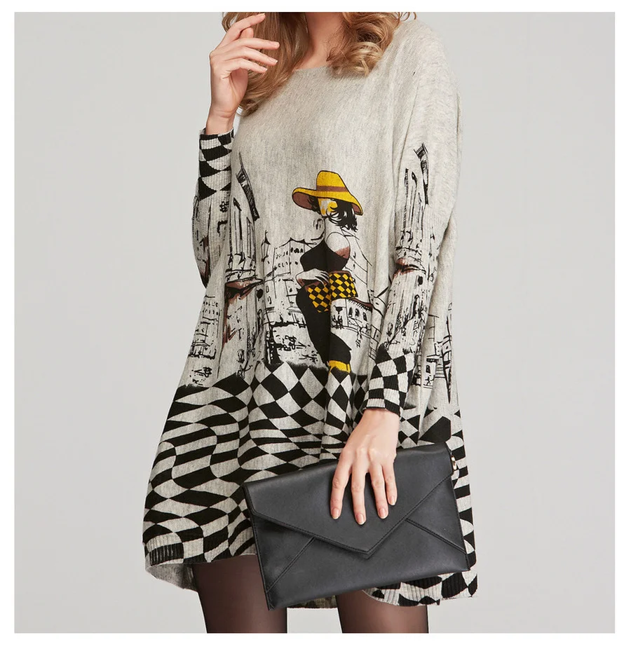 

Women's Plus Size Sweater Korean Fashion Loose Thin Cartoon Print Pullover Sweaters Long Sleeve Top Fall Clothes for Women