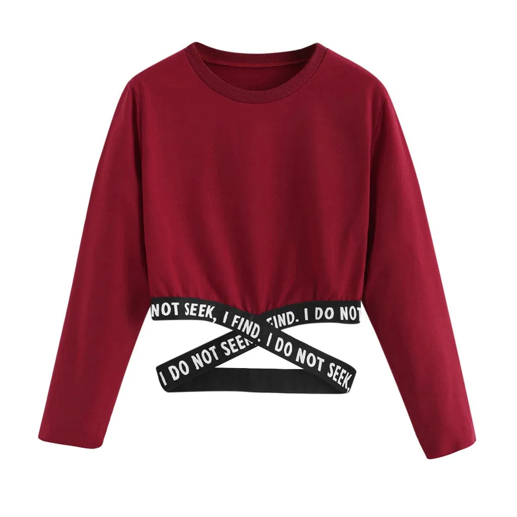 Женская толстовка модный однотонный пуловер с перекрестной шнуровкой