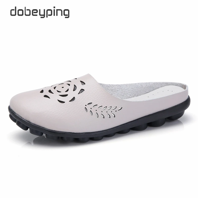 dobeyping Breathable Summer Shoes Woman Genuine Leather Flats Women Cut Outs Women's Loafers Female Solid Shoe Large Size 35-44