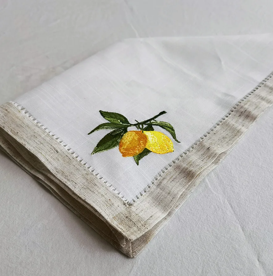 Practical &amp Versatile Napkin with Handmade Hemstitch Elegant Linen Look Table Decoration Lemon Embroidery | Дом и сад