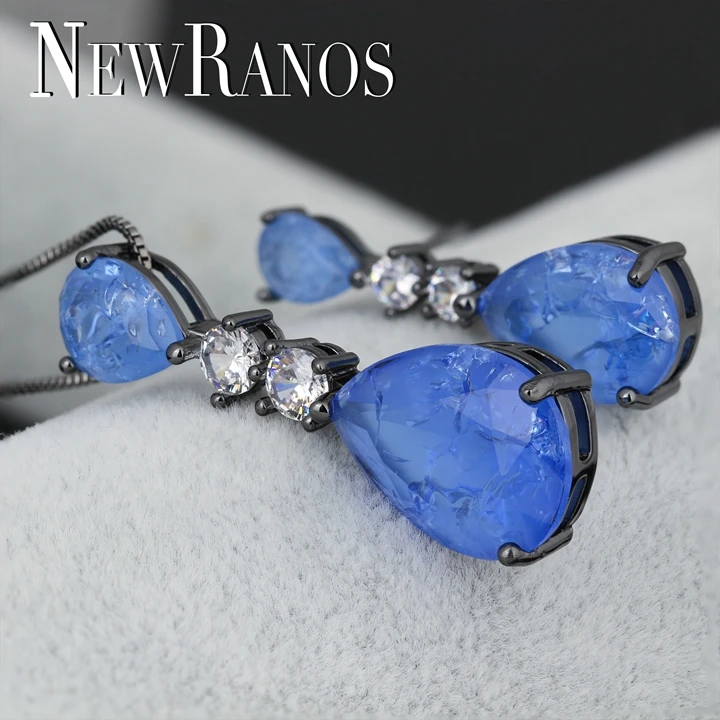 Newranos серьги-гвоздики в форме капли воды и ожерелье с кулоном, вечерние Ювелирные наборы, подарок для женщин SFX003912