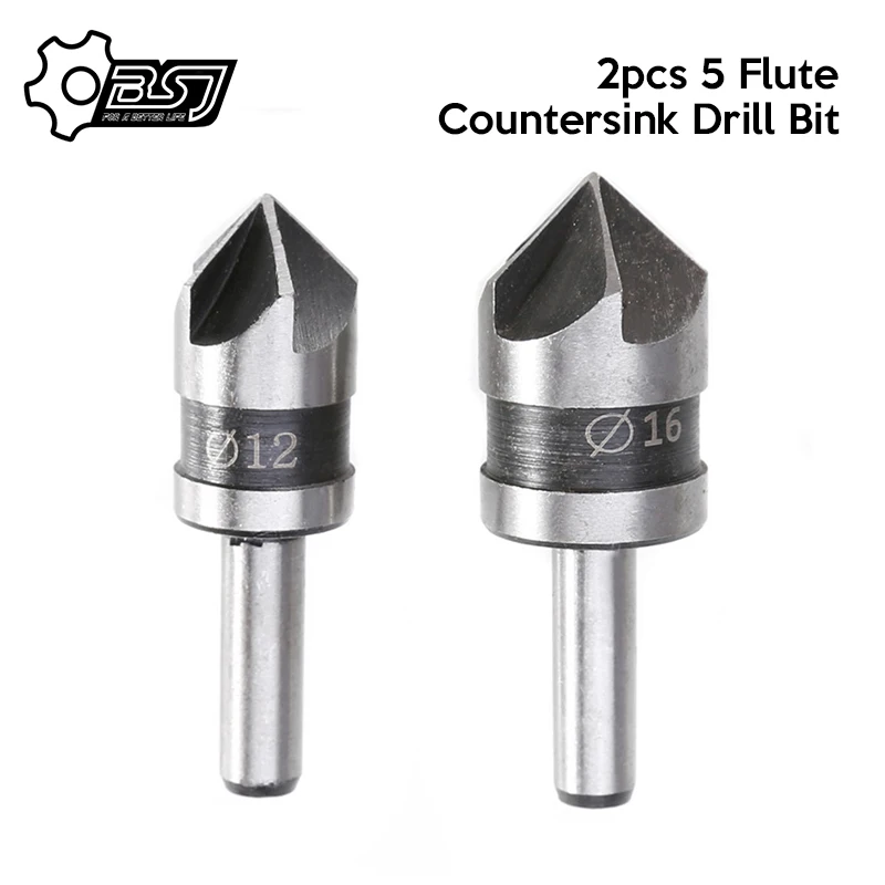 

2pcs 5 Flute Countersink Drill Bit HSS 82 Degree Point Angle Chamfer Chamfering Cutter 1/4" Round Shank For Power Tool