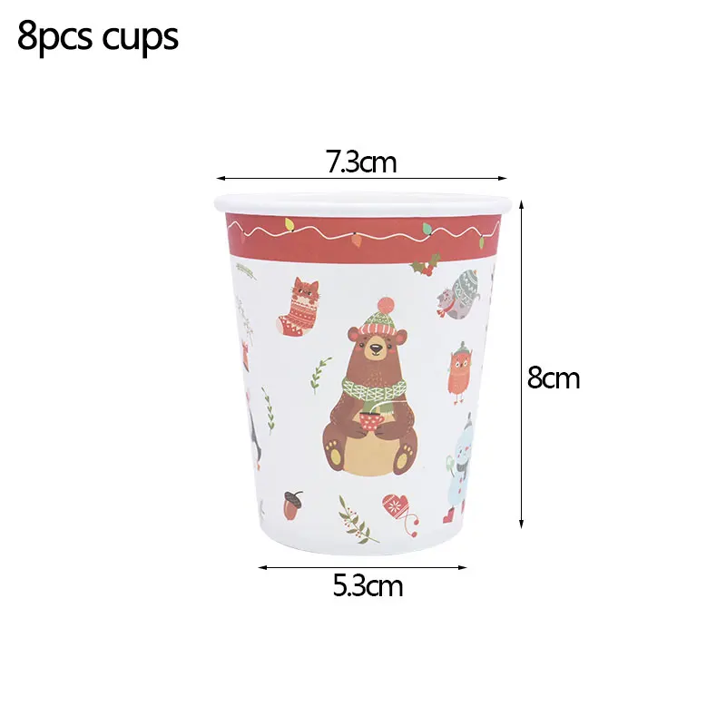 b03-8pcs cups Рождественский одноразовый набор посуды для вечеринки тарелки салфетки для стаканчиков бумажные соломинки Ножи Ложки Набор вилок Новогоднее украшение - Цвет: b03-8pcs cups