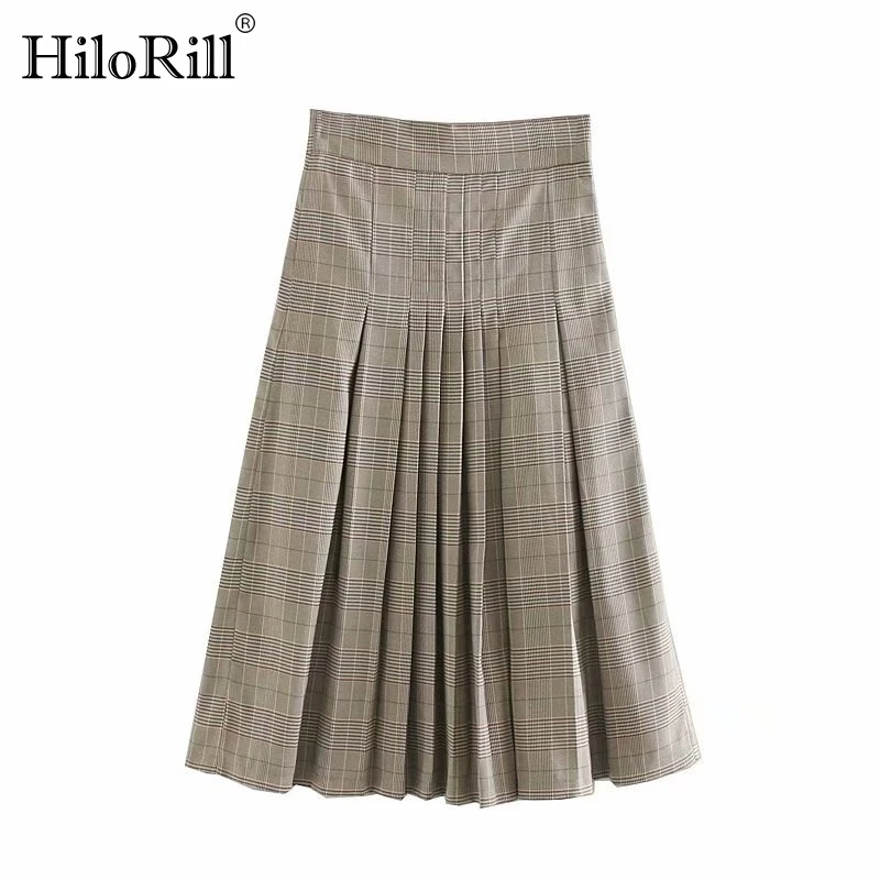 

Midi Long Plaid Skirts For Women Vintage Ladies A-line Pleated Skirts Autumn Spring High Waist Female England Skirt Faldas Mujer