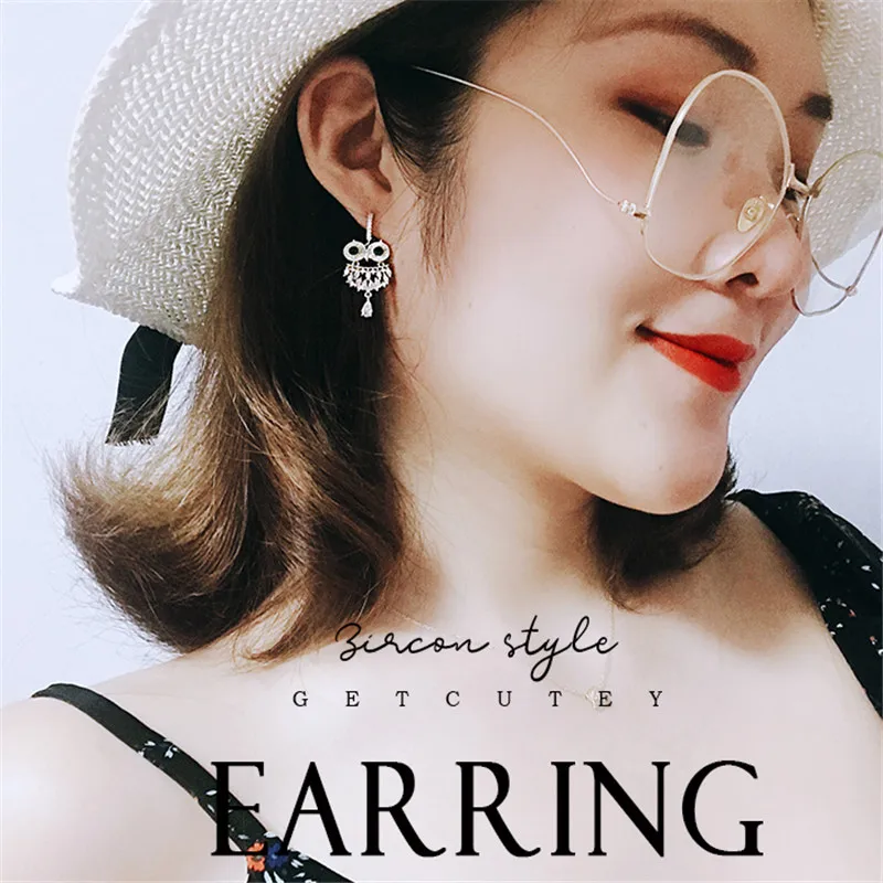 Серьги-клипсы S925 для женщин Высококачественная инкрустация зеленая стразы Сова