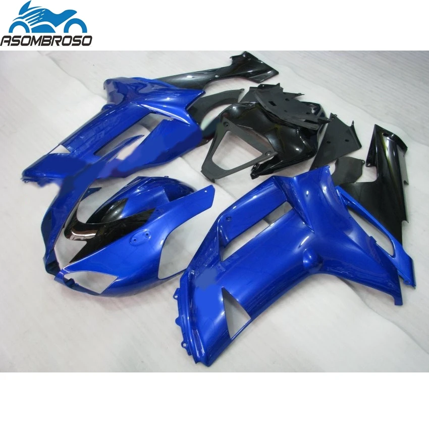 

Top Selling Motorcycle parts for Kawasaki Ninja ZX6R fairing kit 2007 2008 blue black plastic fairing set zx6r 07 08 GF75