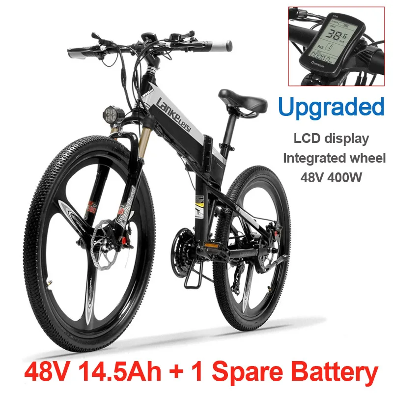 Grey 48V 14.5Ah Plus XT600 26 ''складной электровелосипед 21 Скорость горный велосипед 400W 12.8Ah сильный Мощность 5 уровней помощи педалированию Сенсор дольше выносливость - Цвет: Grey 48V 14.5Ah Plus