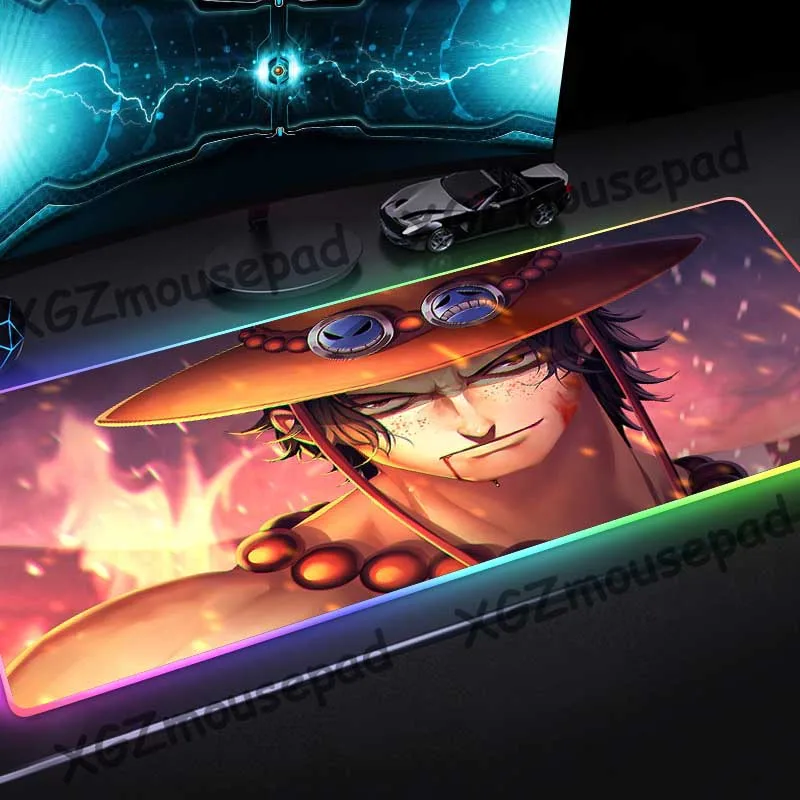 

XGZ Anime Anime Pirate Ace Custom Large RGB Mouse Pad Black Lock Edge Student Computer Keyboard Desk Mat Rubber Non-slip Xxl