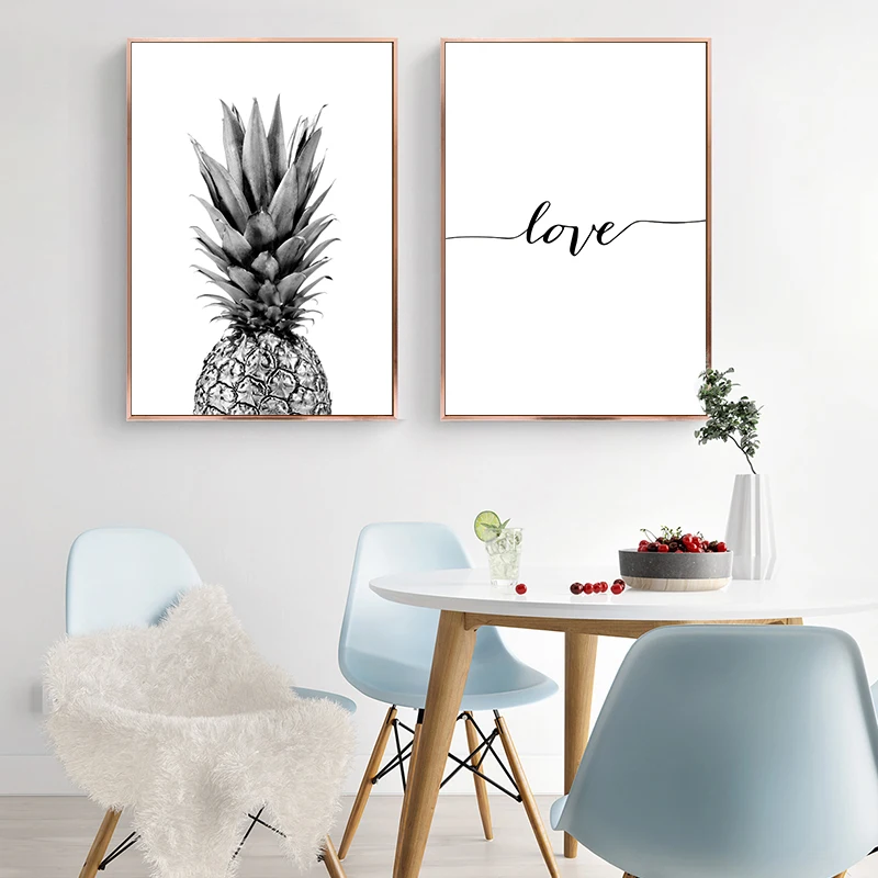 Ананас Черно-Белый Холст Плакат Северное Искусство Скандинавского Стиля Минималистичная Нордическая Декорация Картина Для Гостиной.