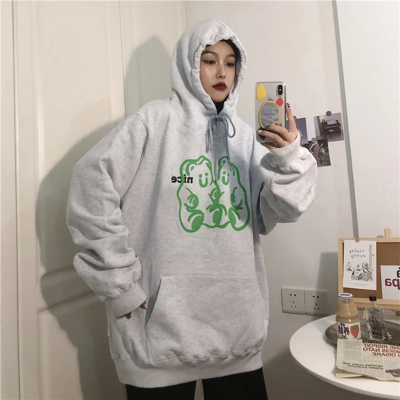American-style Hiphop Bear Hoodie Women's Spring and Autumn Loose Bf Idle Style Salt Style Thin Coat