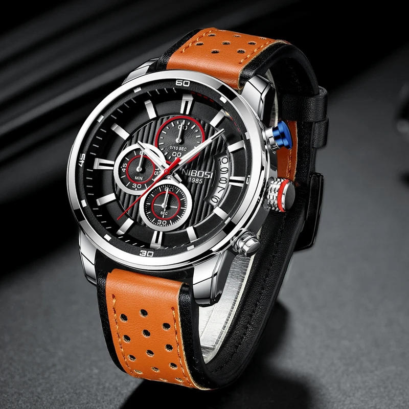 NIBOSI Watch Men Luxury Brand Analog Leather Sports Watches Men's Army Military Man Quartz Clock Relogio Masculino | Наручные часы