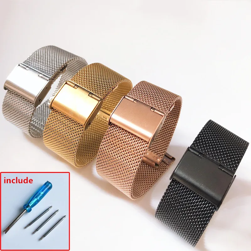 

16mm 18mm 20mm 22mm Universal Milanese Watchbands Quick Release Watch Band Mesh Stainless Steel Strap Wrist Belt Bracelet Silver