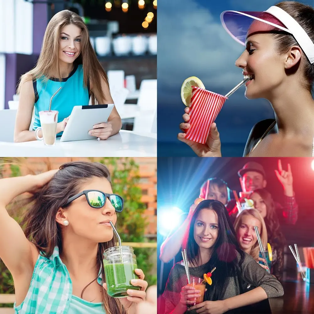 4 шт. металлическая длинная изогнутая прямая трубочка для питья из нержавеющей