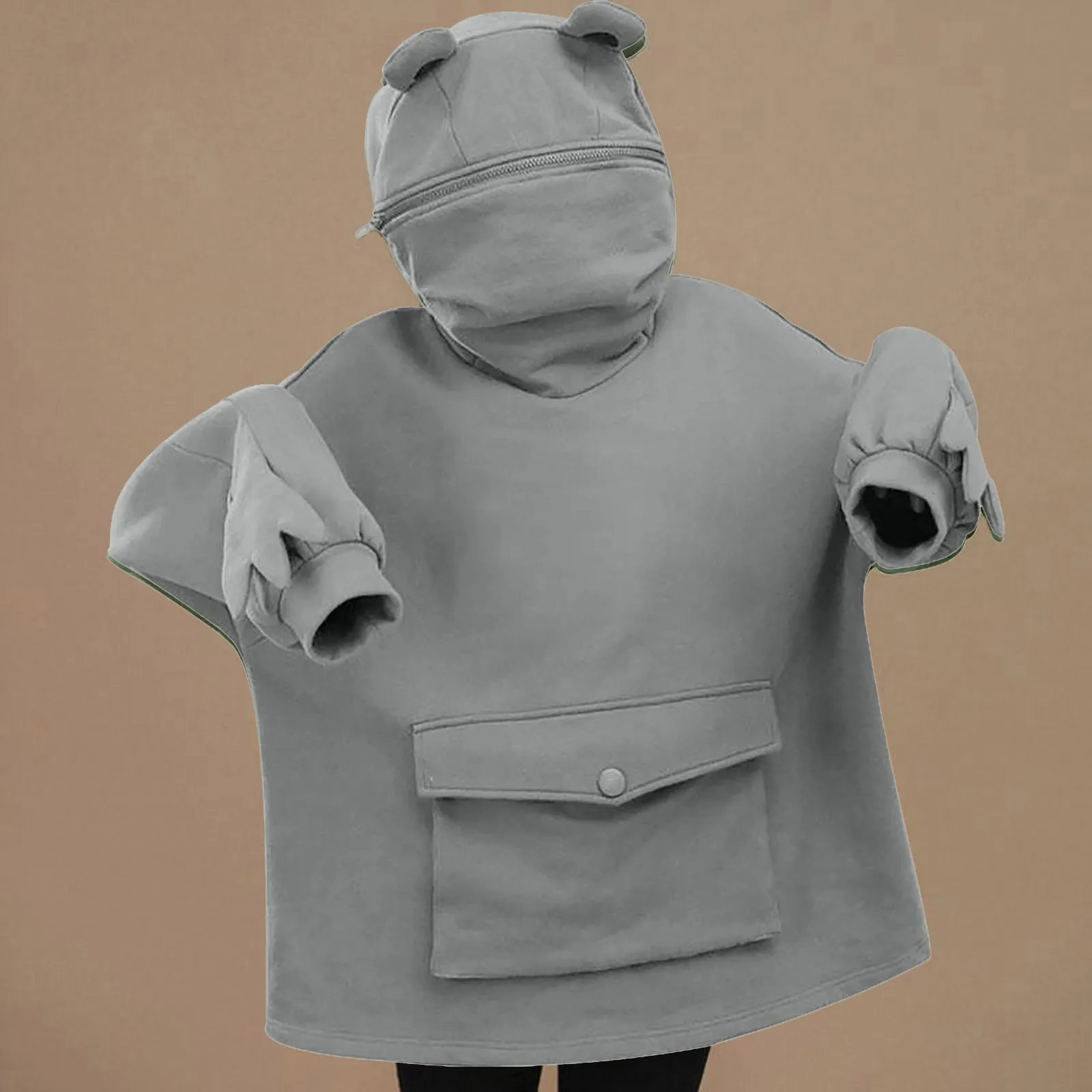 

3D Frog Animal Type Women's Stitching Pocket Cute Design Pullover Sweatershirt Grils Birthday Christmas Gift Free shipping