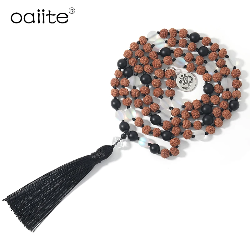 OAIITE Lucky мала рудракши ожерелье белый с украшением в виде кристаллов 108 очарование
