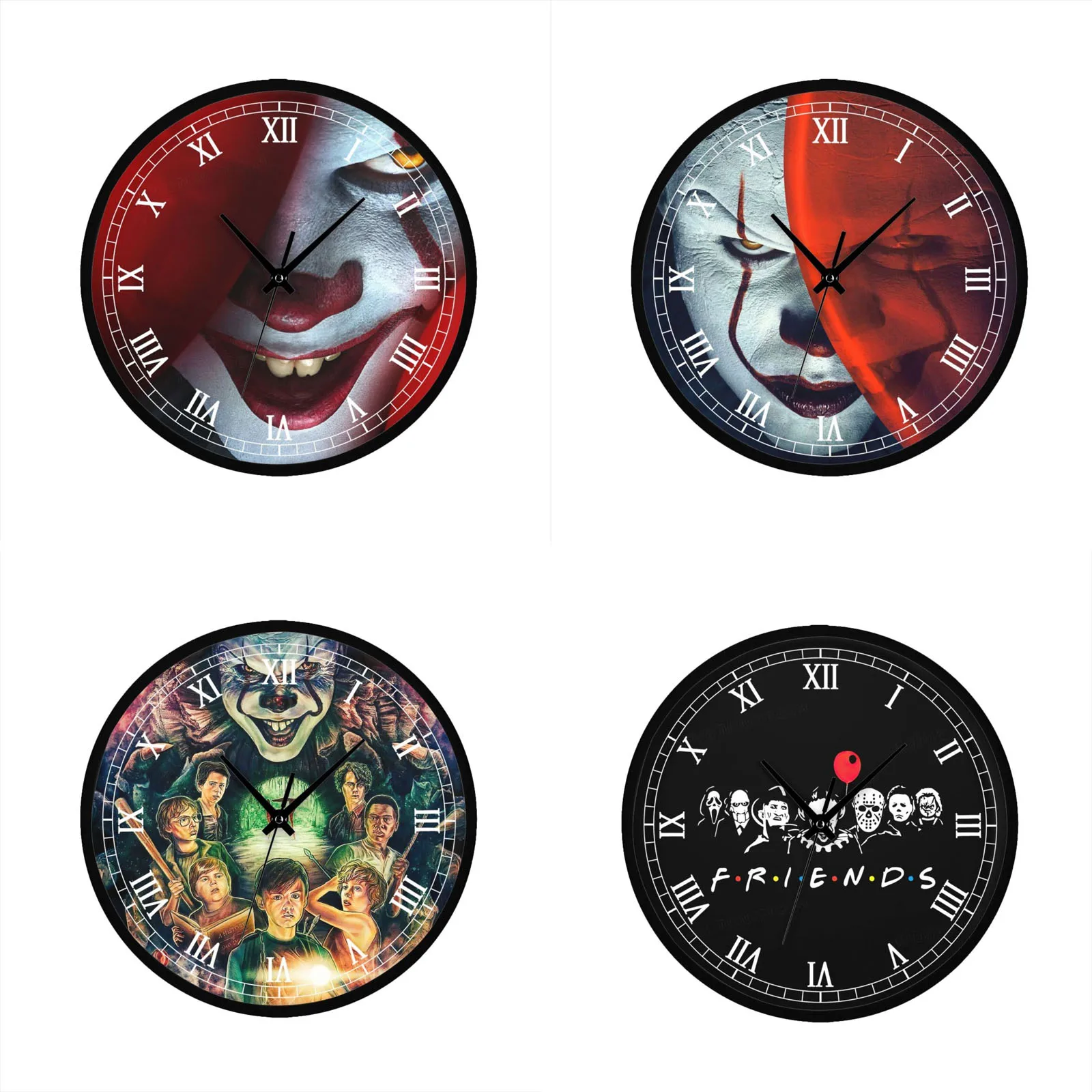 

Настенные часы в стиле Хэллоуина IT Pennywise с круглым декором, большие декоративные часы из силикона для гостиной, спальни, офиса