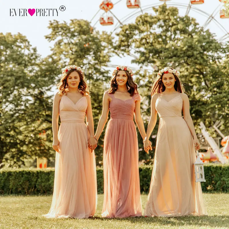 Розовые платья подружки невесты для женщин, милое Элегантное Длинное Платье трапециевидной формы для свадебной вечеринки, официальное платье для гостей, Robe demoiseur D'honneur