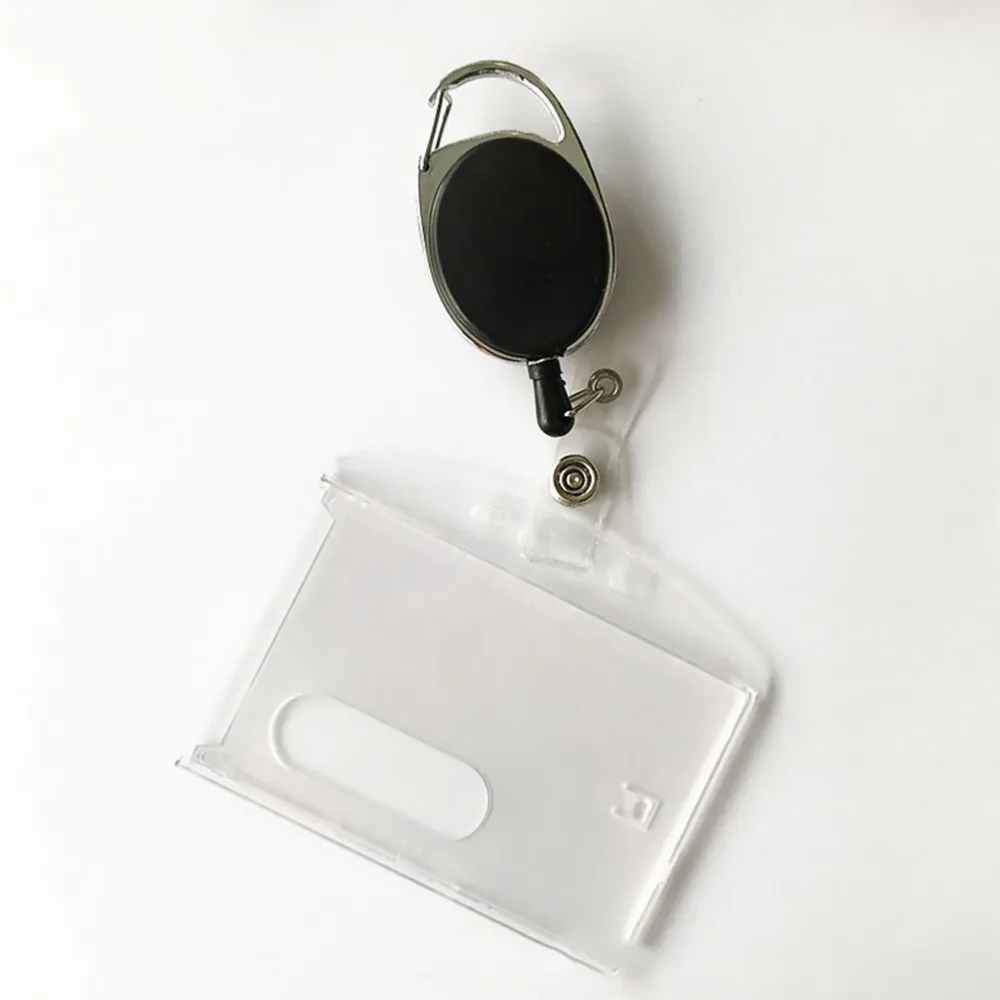 

2Pcs Clear ID Cards Holder Durable Badge Protector with Retractable Carabiner