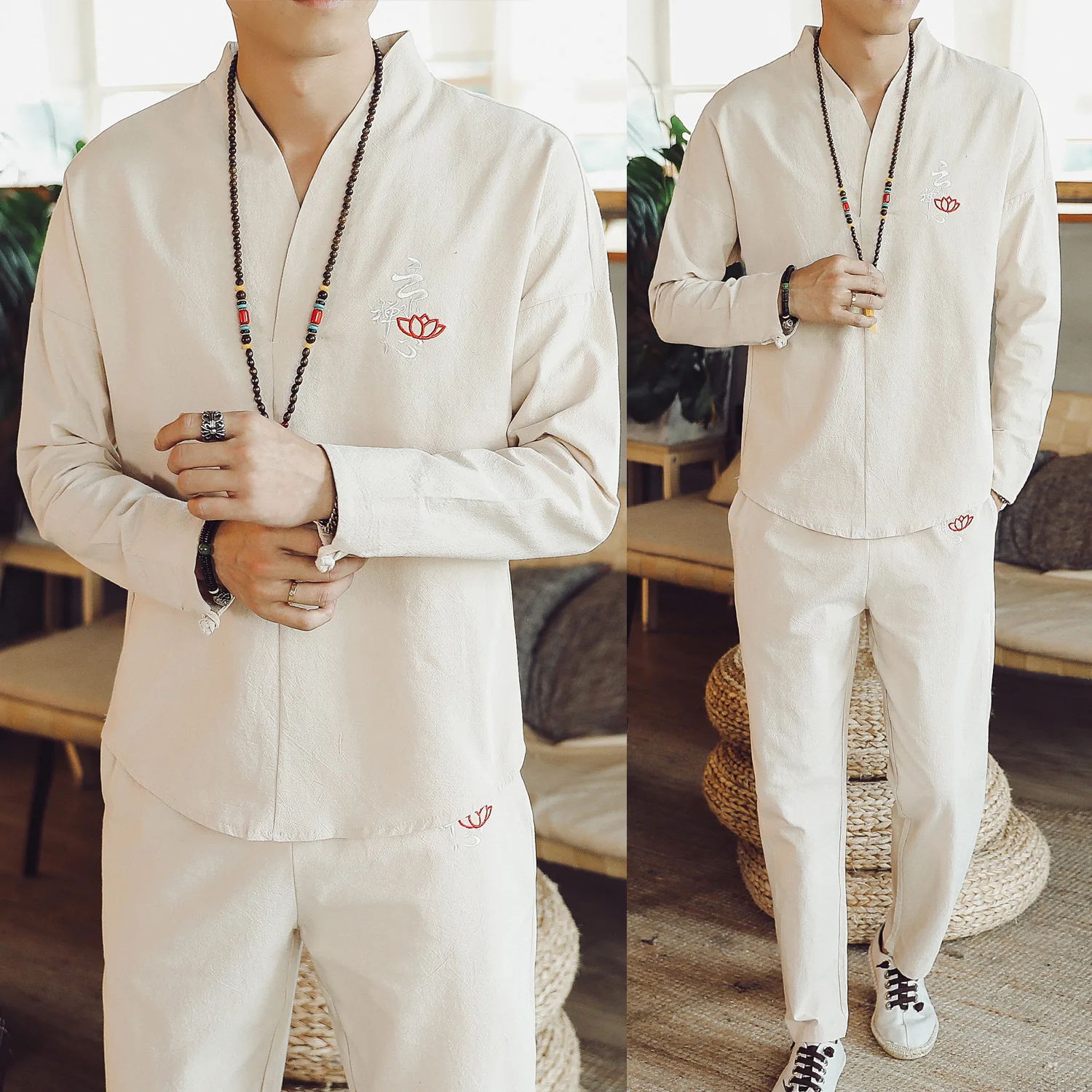 Костюм в китайском стиле для мужчин приталенный костюм Хань Тан из хлопка и льна