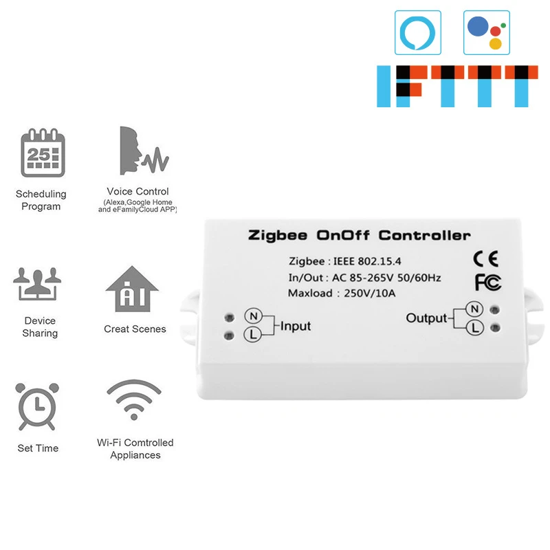 

Zigbee On/Off Controller Smart Switch APP Remote Control Smart Home Module AC85-265V 10A White