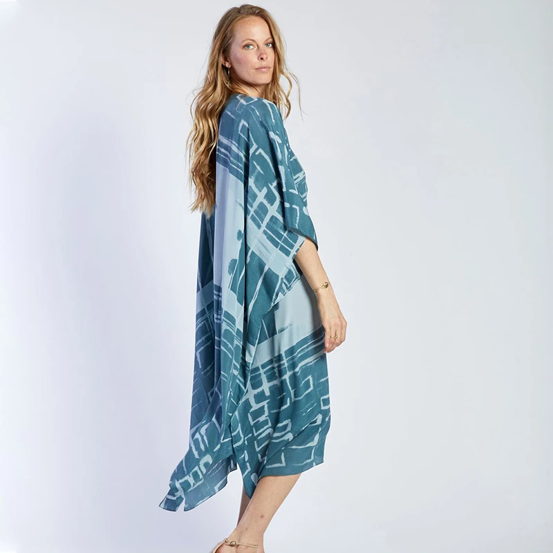 2020 Indigo V-neck Batwing Sleeve Tassel Loose Boho Dress Tunic Beach Kaftan Women Plus Size Casual Street Wear Midi N1150 | Женская