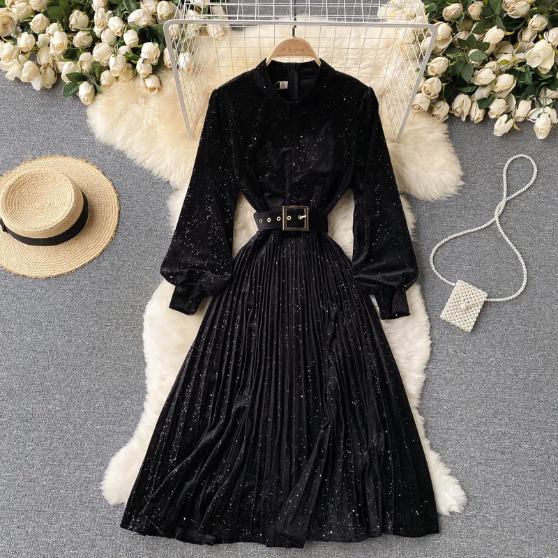 Женское плиссированное платье средней длины элегантное платье-трапеция во