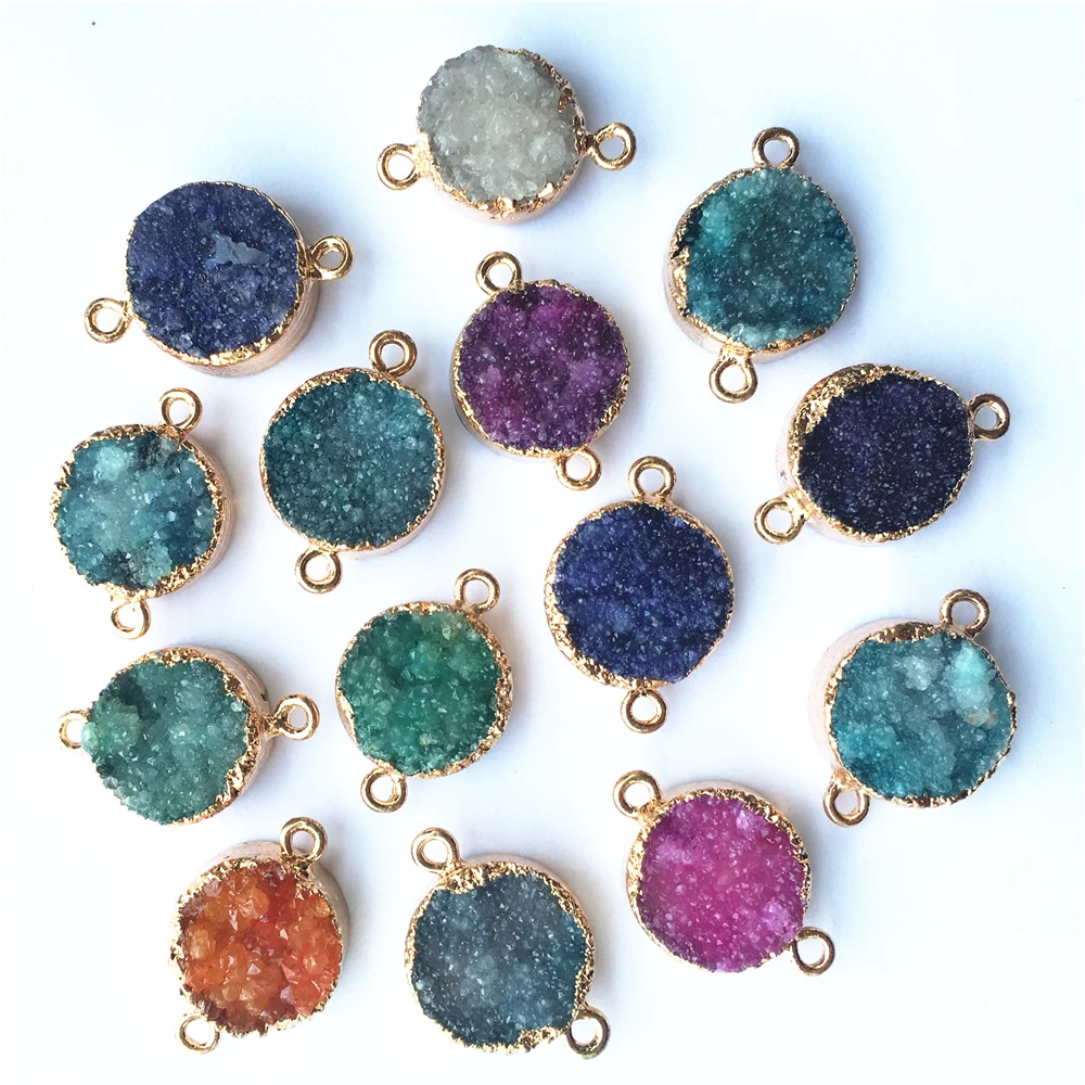 

New HOT!Natural Druzys Drusy Agates Pendants Charms,Stone Carnelian Connector 15x15mm,Mixed Colors Sent At Random 6PCS Wholesale