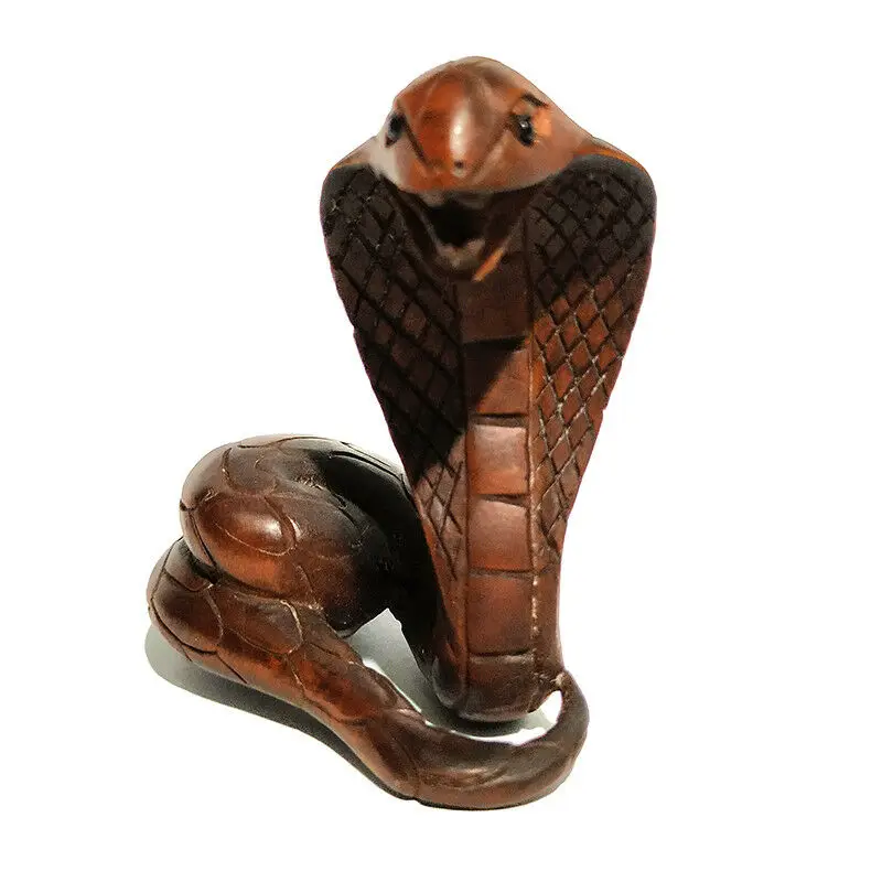 

2-Дюймовая резная вручную скульптура Netsuke, миниатюрная яркая змея-Кобра # ZQC047