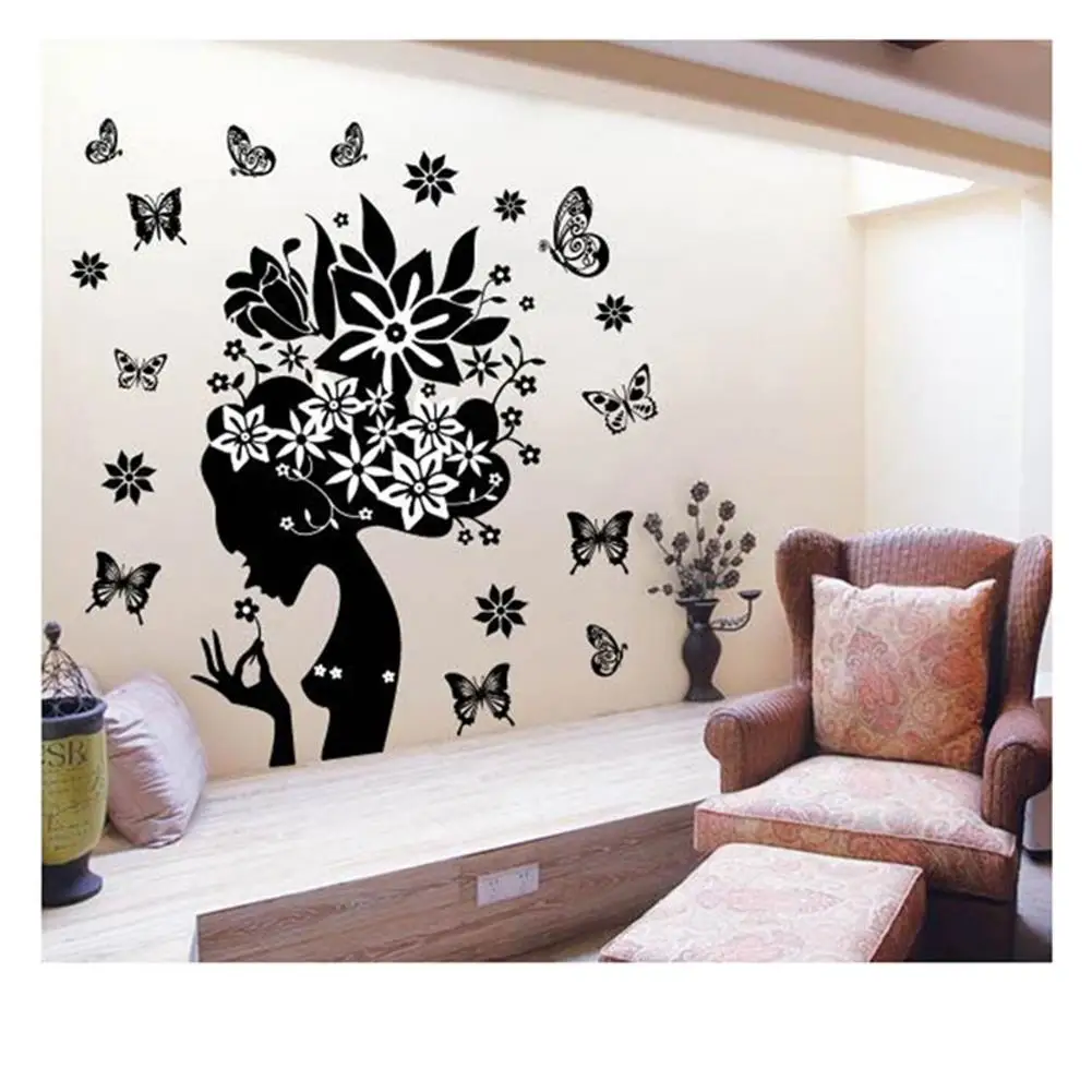 Настенная Наклейка с цветами бабочками девушками креативное украшение для