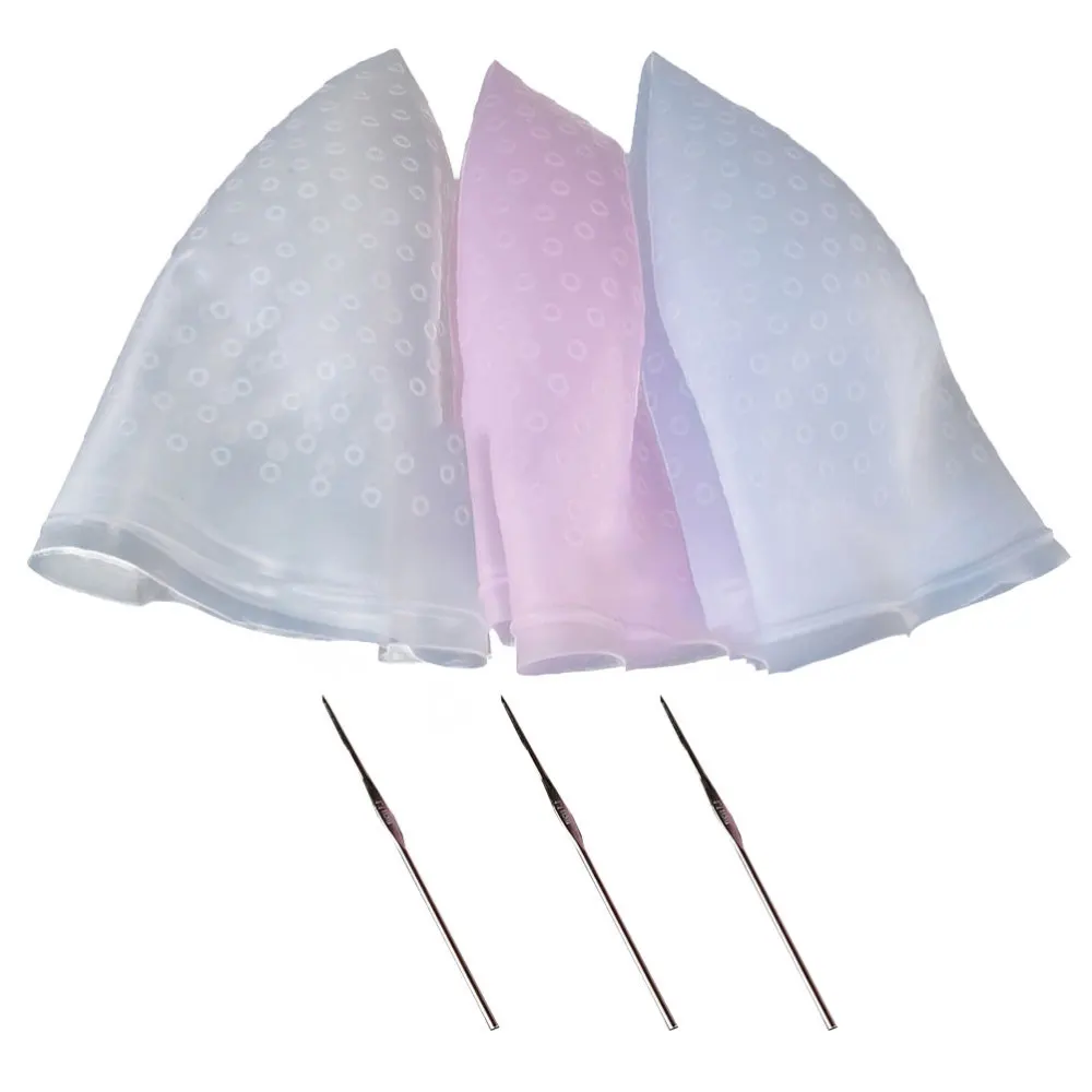 

1 Set/6 Pcs Professional Silicone Hair Dye Caps Elastic Highlight Hat Reusable Salon Hair Coloring Caps with Hooks (White, Blue,