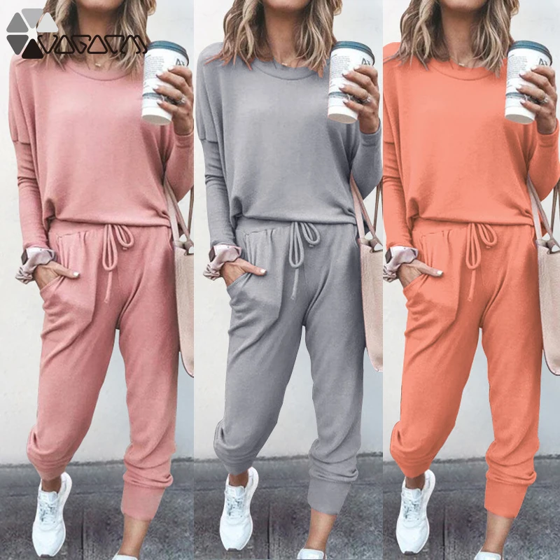Женские костюмы размера плюс комплект из двух предметов футболка с длинными рукавами и штаны наряд на осень